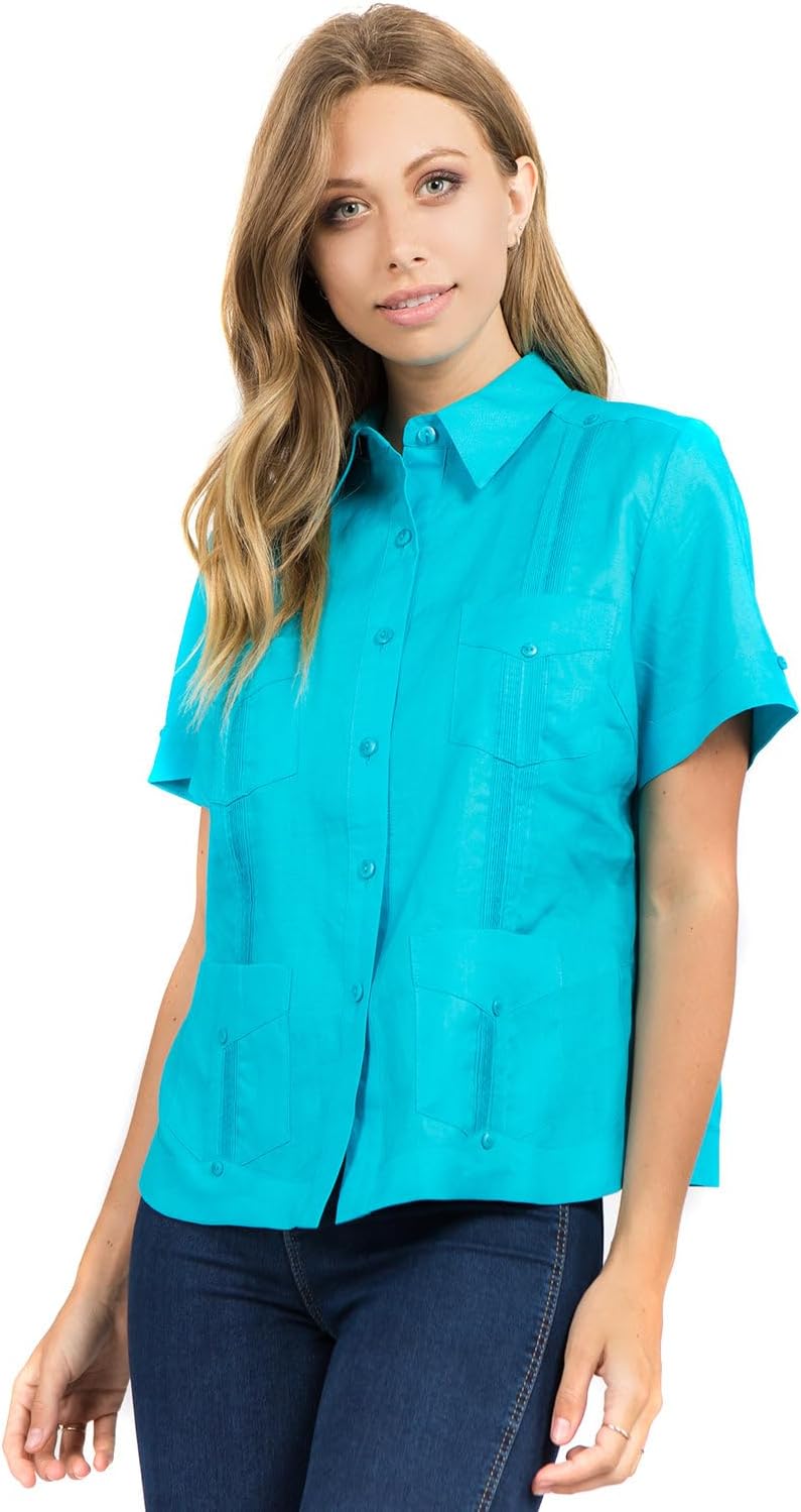 Women's Traditional Guayabera Shirt Premium 100% Linen Short Sleeve XS-3X - Image 2