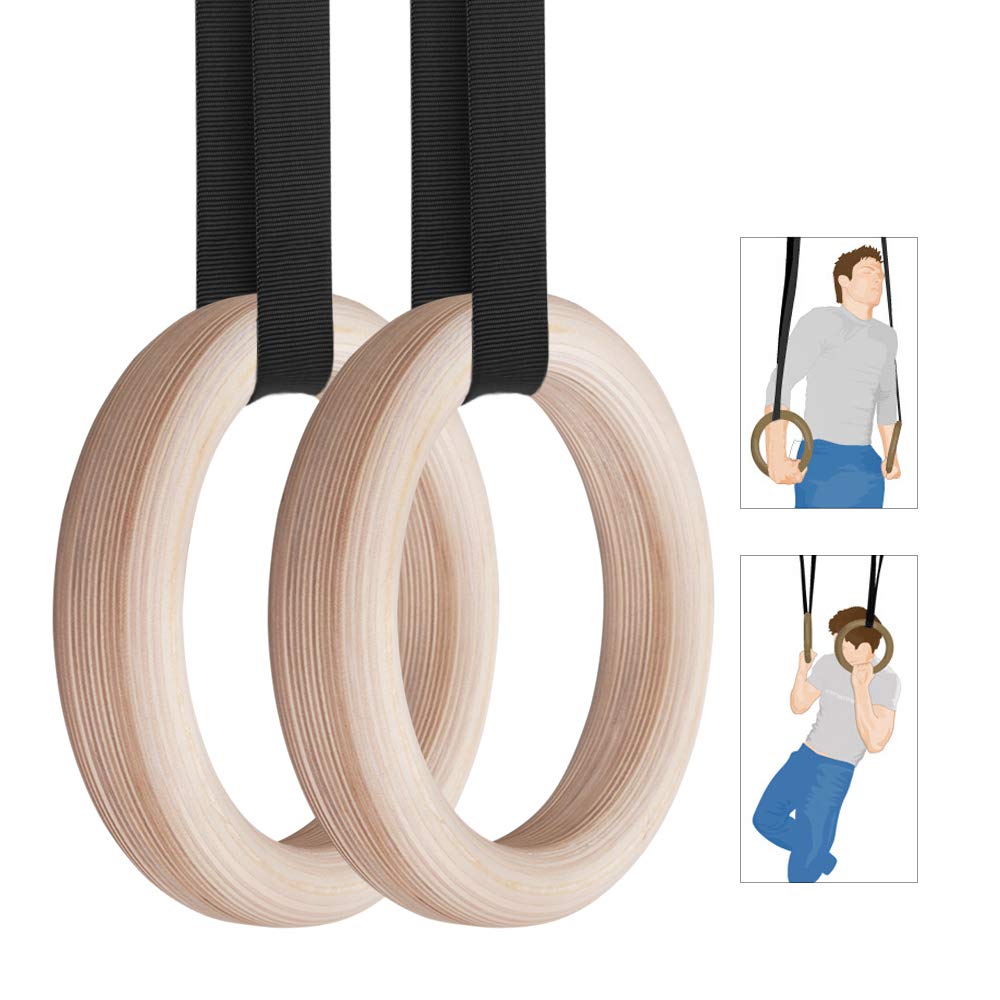Anelli per il fitness, Anelli da palestra in legno da 28 mm/32 mm con cinturino lungo regolabile da 4,5 m for allenamento muscolare e di forza del corpo in palestra a casa