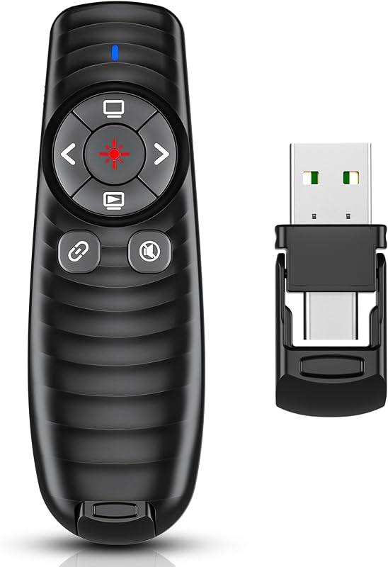 Clicker de presentación USB tipo C 2 en 1 Presentador inalámbrico Clicker remoto | Powerpoint Clicker Slide Advancer, Clicker para presentaciones de Powerpoint con control de volumen, Presentation Clicker para Mac