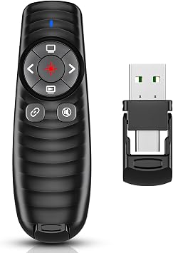 2-in-1 USB TYPE-C Presentation Clicker wireless Presenter Remote Clicker, Powerpoint Clicker Slide Advancer, Clicker for Powerpoint Presentations with Volume Control, Presentation Clicker for Computer