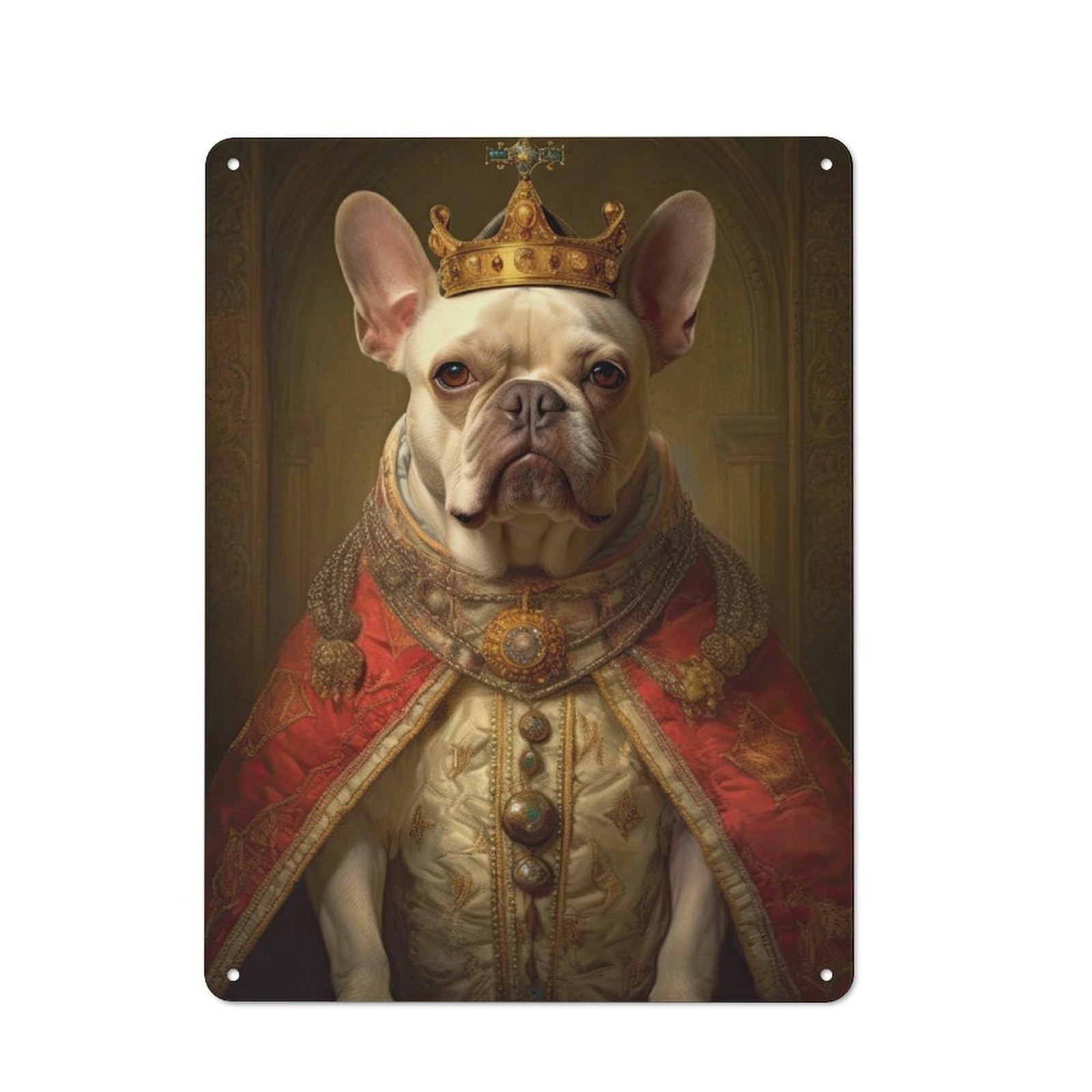 Junmoney Cream French Bulldog King Vintage Printed Metal Sign 40X30cm For Workshop Wall, A Decorative Gift For A Newly Furnished Workshop