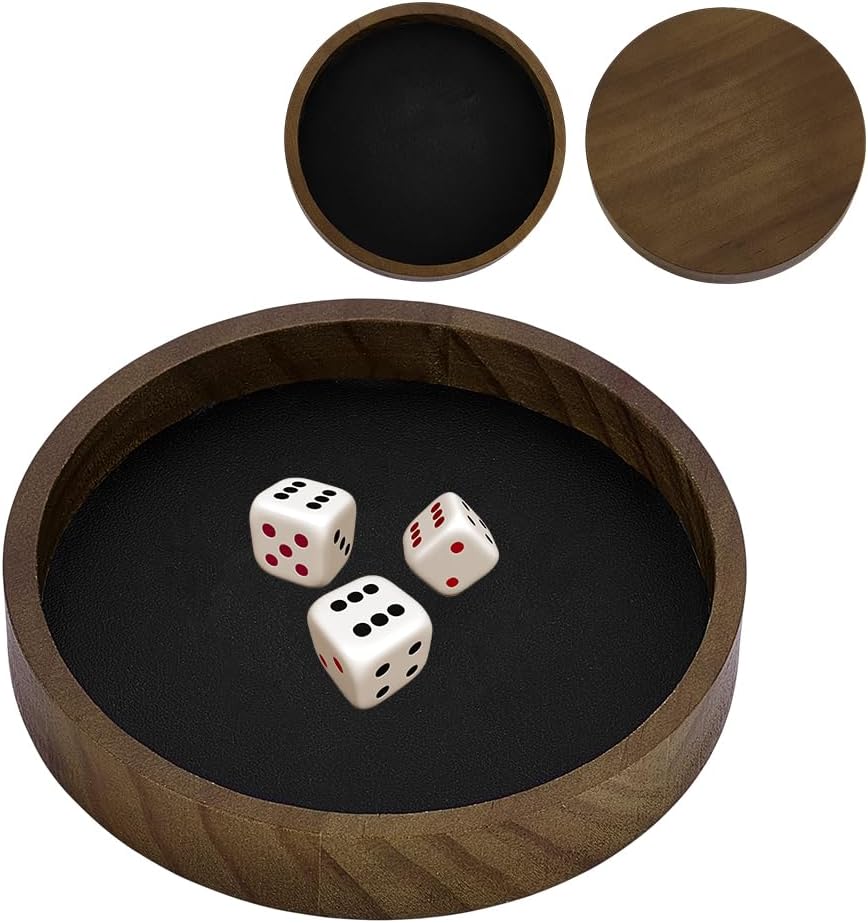 2pcs Wooden Dice Tray Square Dice Rolling Tray Small Portable Board Games Trays PU Leather Holder Storage Box for Table Board Games and Small Items for Party Home Bar (Brown)