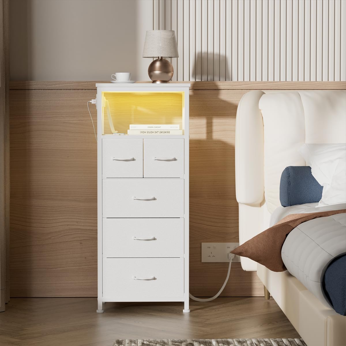 Furnulem 3 Drawer Dresser and LED Dresser with Charging Station