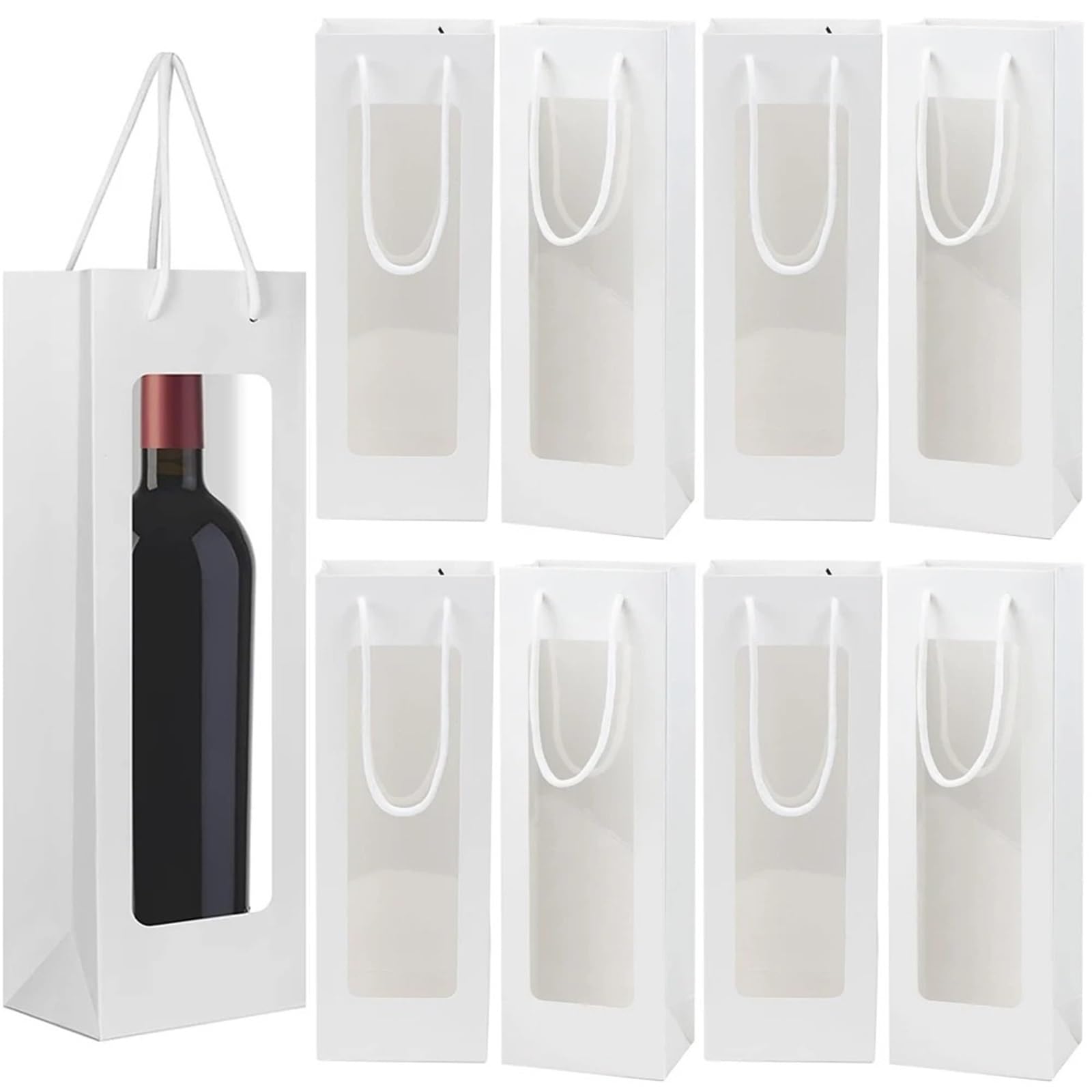 Weinbeutel für Weinflaschen, Kraftpapier, Geschenktüten mit Fenstergriffen, Hochzeit, Valentinstag, Geburtstag, Party, zum Aufbewahren und Transportieren, 10 Stück
