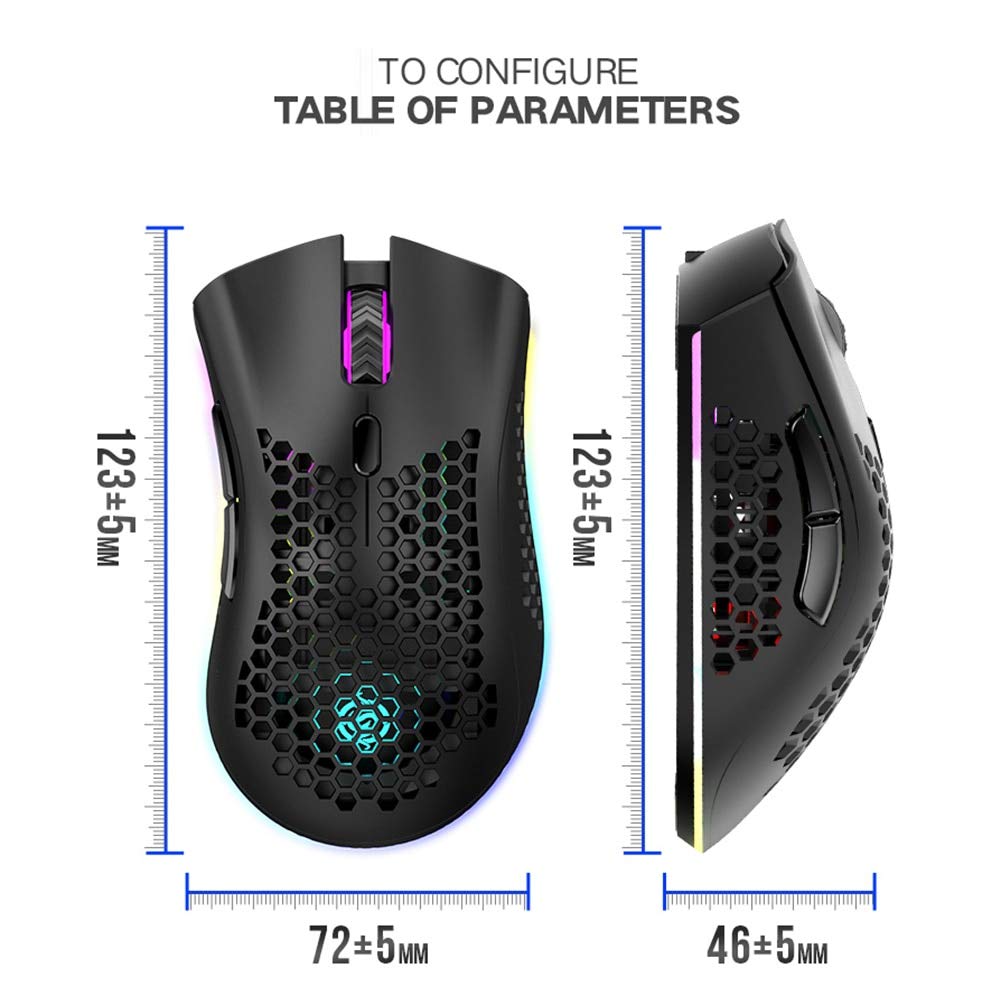 Mouse da gioco wireless da 2,4 GHz 7 pulsanti 1600 DPI regolabile retroilluminazione RGB mouse ricaricabile leggero guscio a nido d'ape mouse gamer rosa