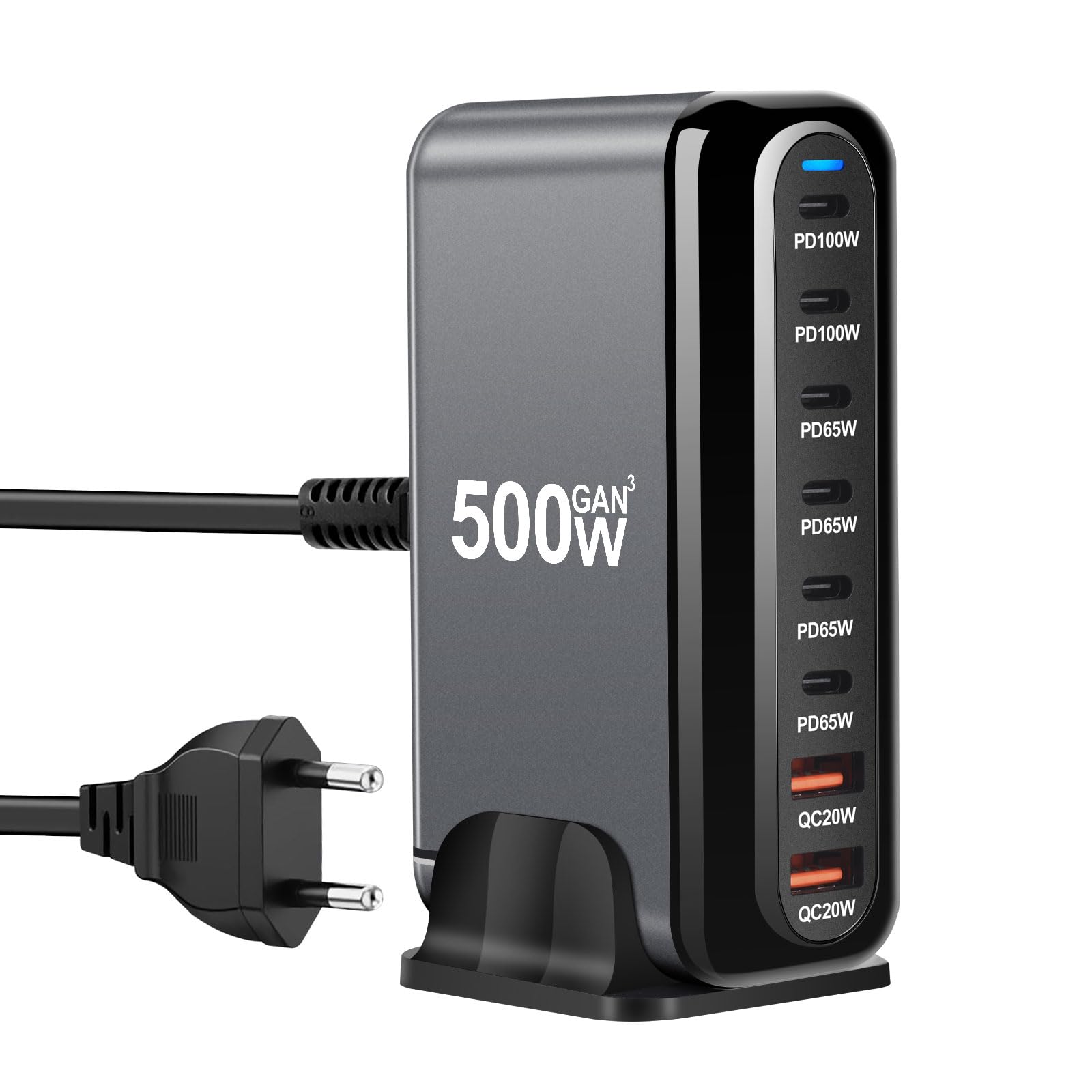 Caricatore Usb Da 500 W, 8 Porte Usb, Ricarica Rapida Per Macbook Pro/Air,Ipad Pro/Air,Sumsung, Nero