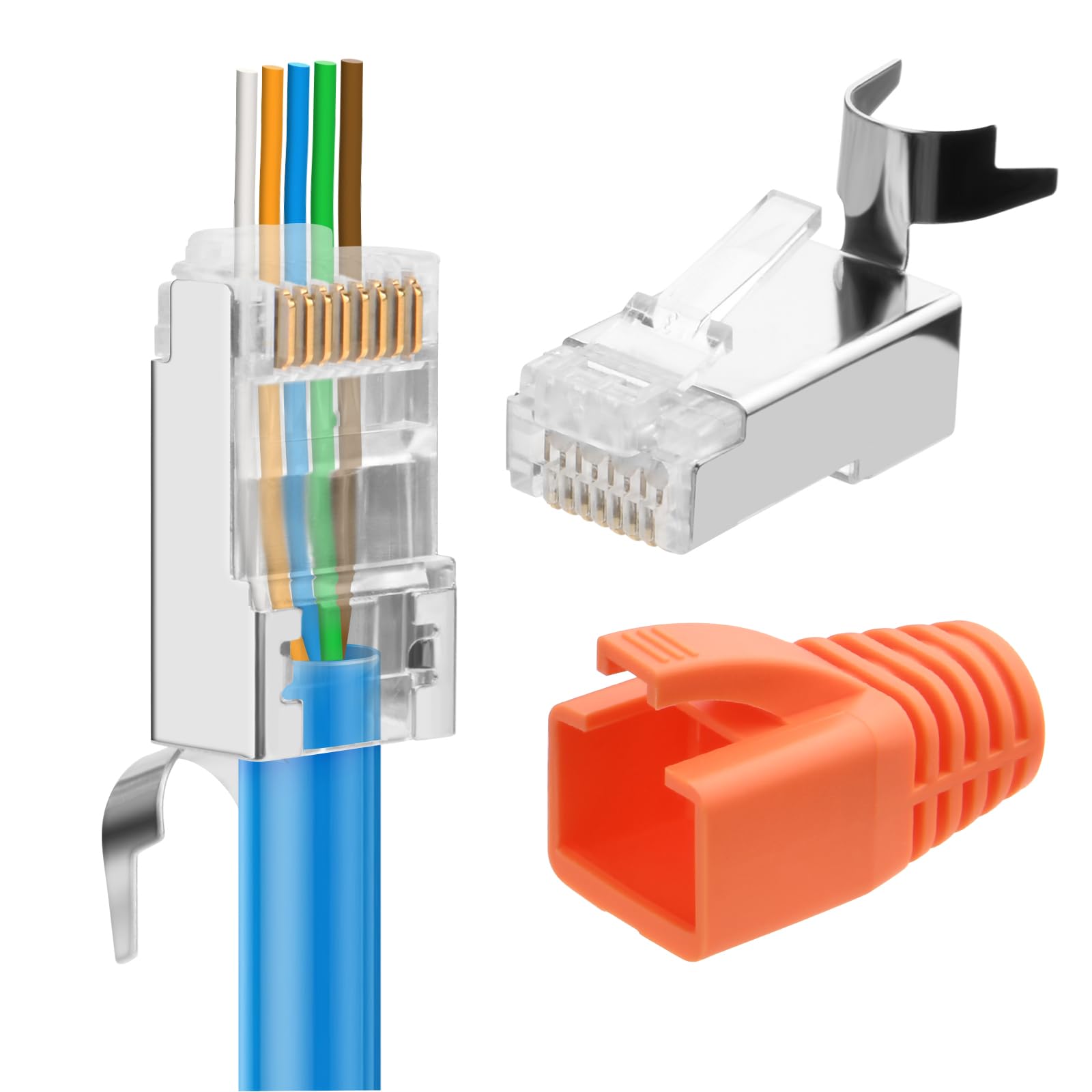 AXFEE 10 Szt. Metalowe Ekranowane Złącza RJ45 Cat 7 Cat6A, Sieć Ethernet, Kabel Zaciskany, Przelotka Do Przewodnika Instalacyjnego i Obudowy
