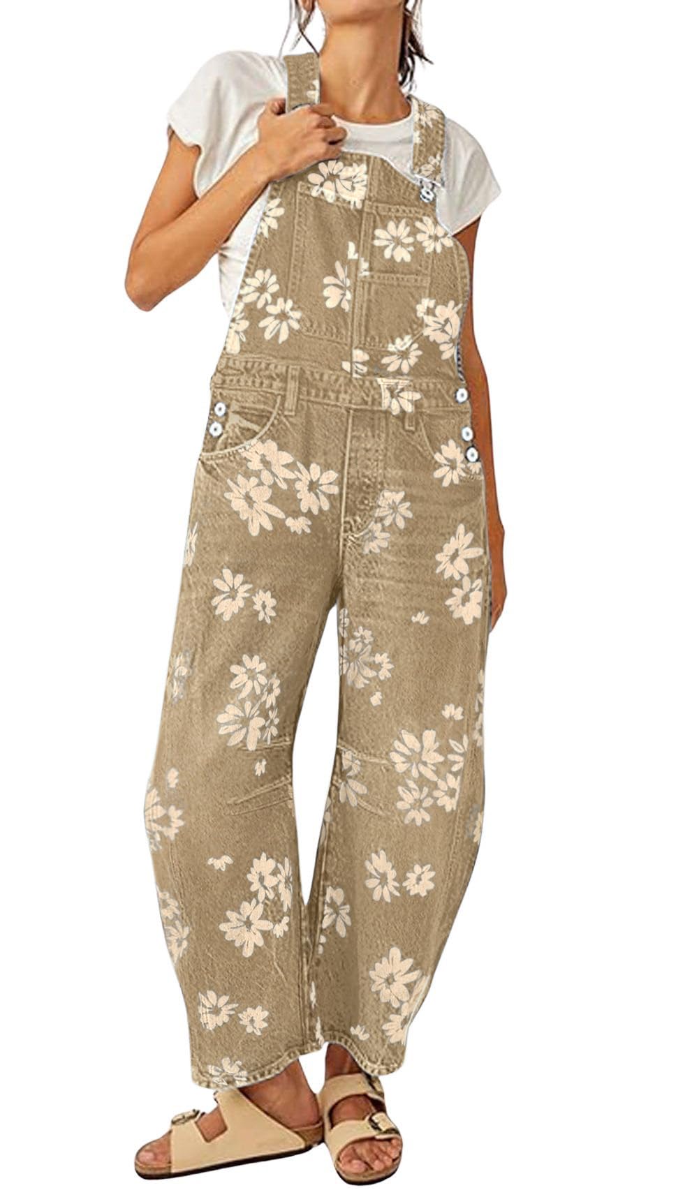 Women Floral Print Denim Overalls Baggy Barrel Jeans Patchwork Denim Pants Y2k Straps Wide Leg Jumpsuit One Piece-image-26