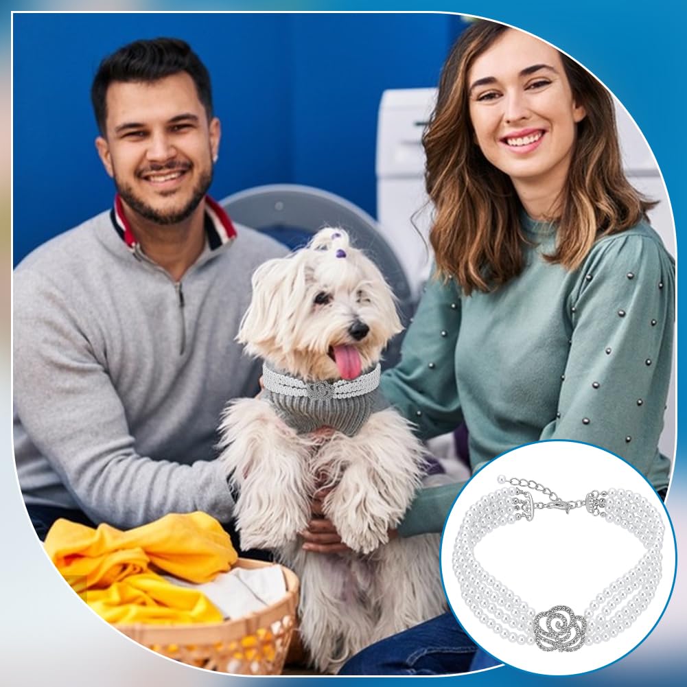 FINGERINSPIRE Collier pour Animaux de Compagnie Perles Réglable Chien Chat Strass Fleur Rose Mariage Petits Chiens Blanc
