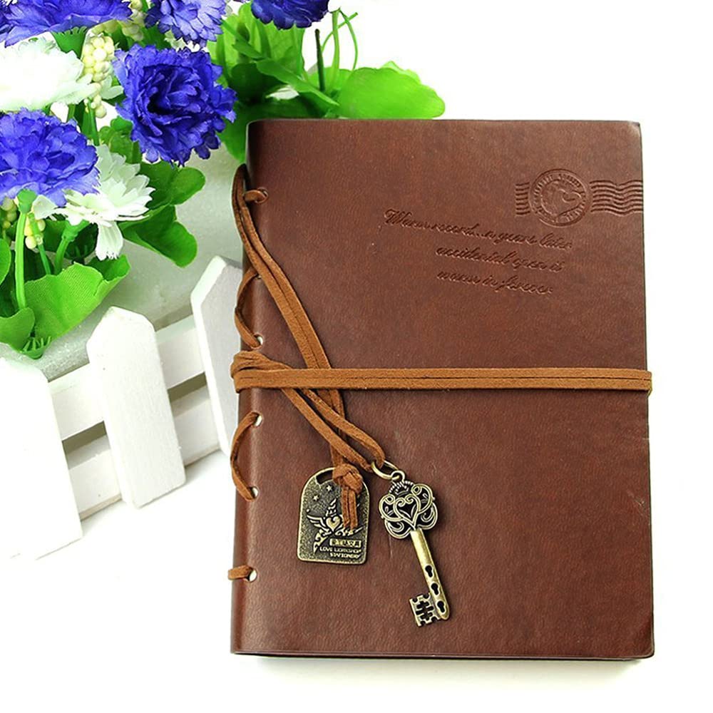 Bloc de notas en blanco con tapa PU, estilo clásico retro vintage, cuerdas y encuadernado llave, diario viaje, cuaderno bocetos, s(Red)