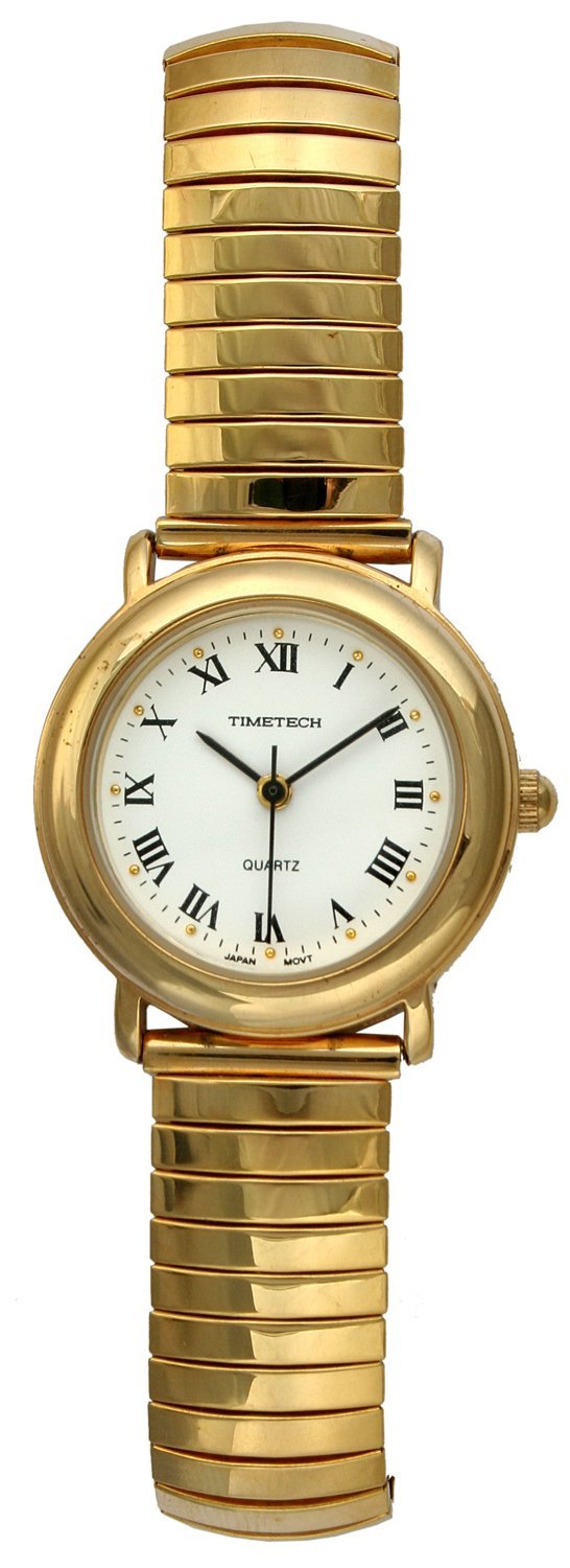 Timetech Women's 14K Gold Plated Stretch Expansion Bracelet Roman Numeral Classic Watch 2652L
