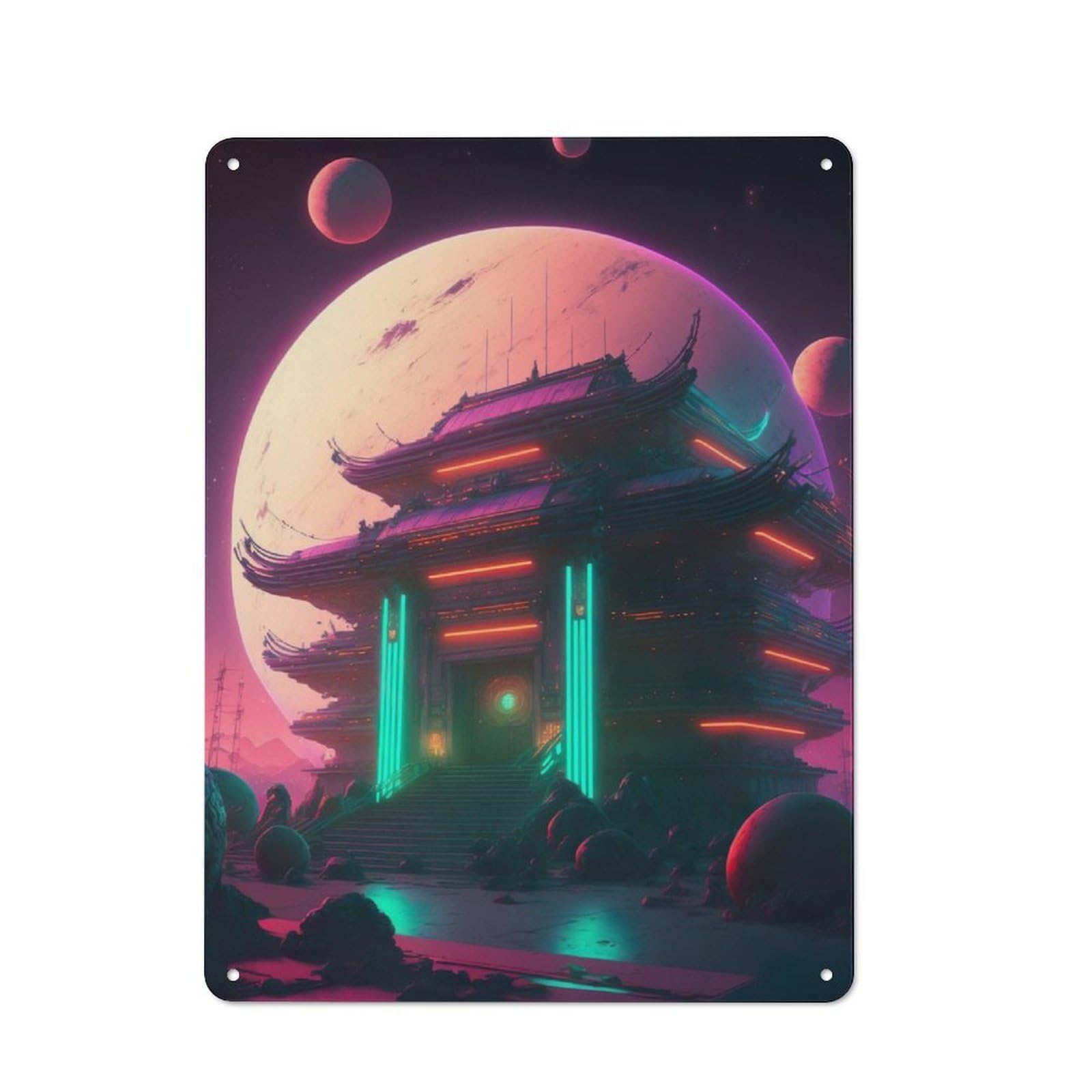 Junmoney Cosmic Temple Tin Wall Plaque 40X30cm With For Hobby Room Or Studio, For Home Interiors, Feature Walls And Decorative Displays