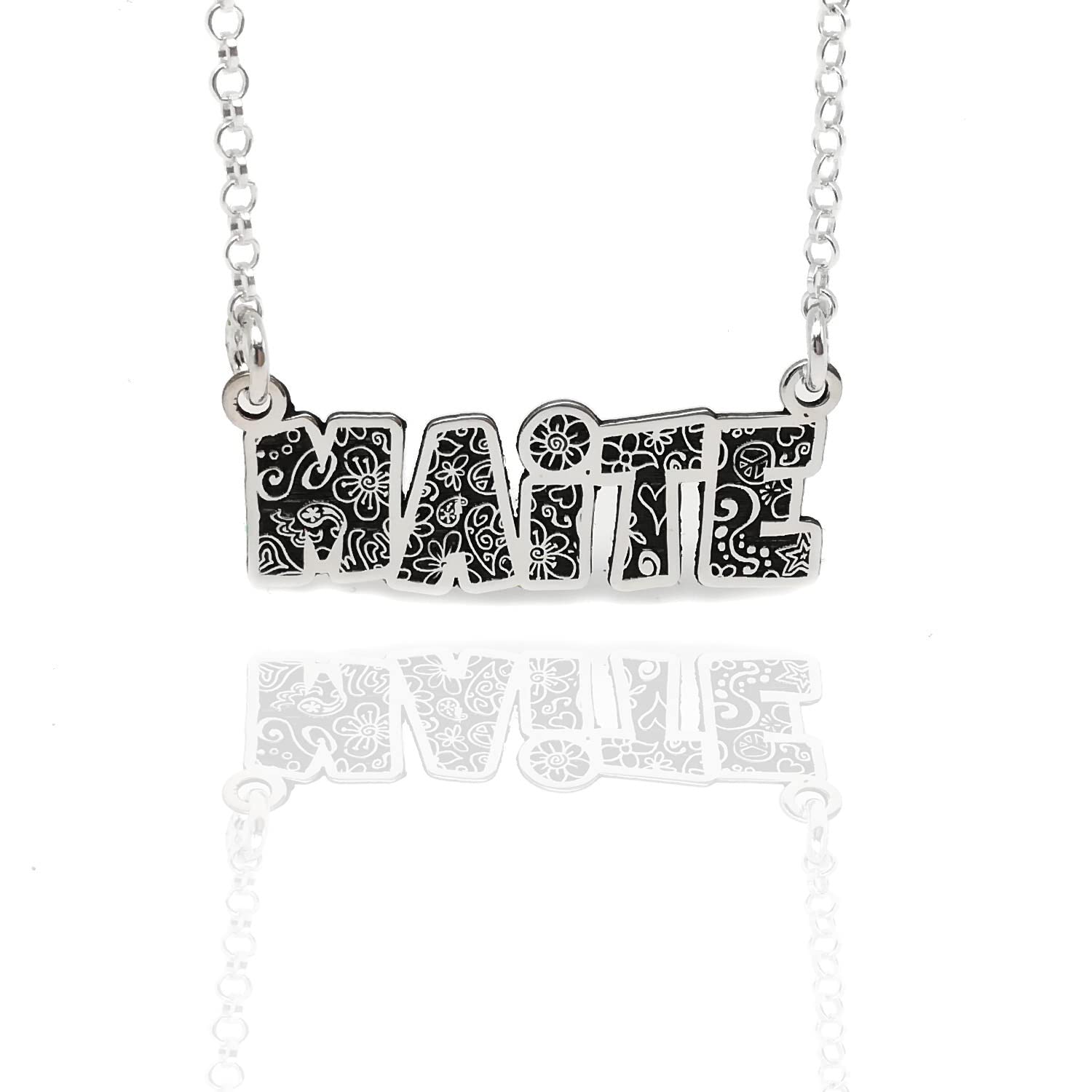 Collar con Nombre para Mujer Personalizado en Plata de Ley 925/1000. Colgante con Nombre. Regalo Día de la Madre. Regalo Navidad. Modelo Iflor