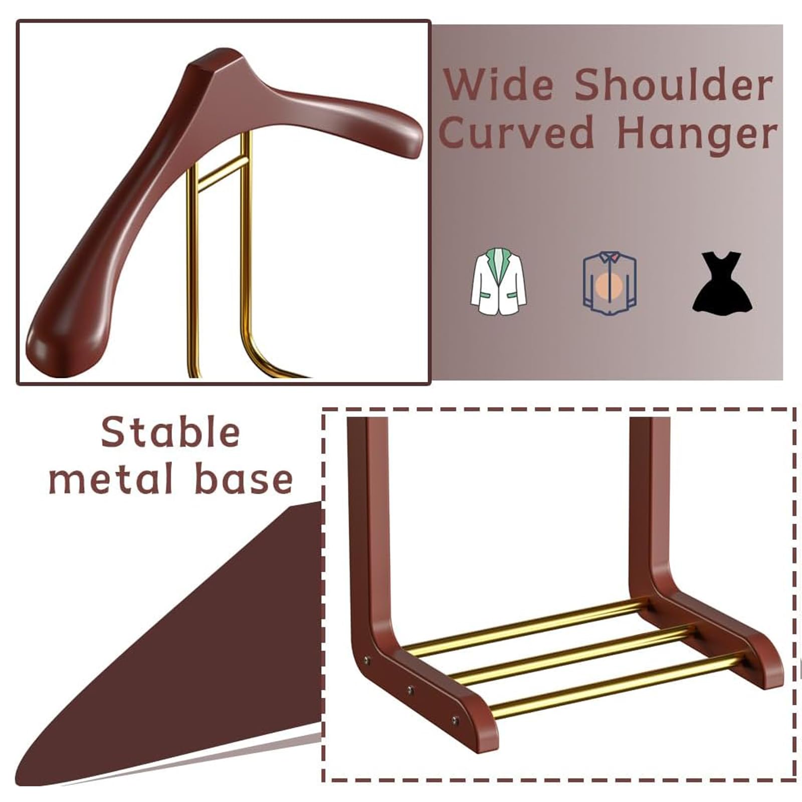 Ele Wardrobe Nizer - Appendiabiti in legno con base, per ufficio e soggiorno, include barra per pantaloni e fermacravatta, da uomo