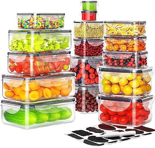 32 PCS Food Storage Containers Airtight Large (16 Containers with 16 Lids), Plastic Food Prep Containers with Lids-100% Airtight Leakproof & BPA-Free Storage Containers. Stackable Lunch Containers
