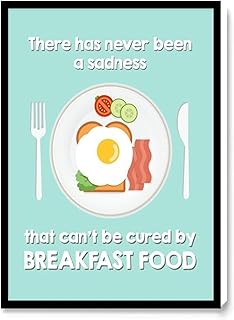 FORK AND SPOON WALL ART，NURSERY DECOR，LARGE WALL ART，Ron Swanson Breakfast Quote Parks and Recreation Wall Art Last Minute Funny Colleague Gift TV Show，16''x24''Framed Modern Canvas Wall Art
