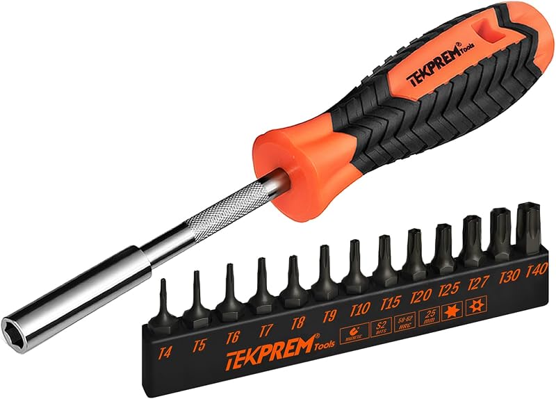 Kit de Bits Torx de Segurança TEKPREM com Cabo Magnético de 6,35 mm, Aço S2, 13 Peças TP-050