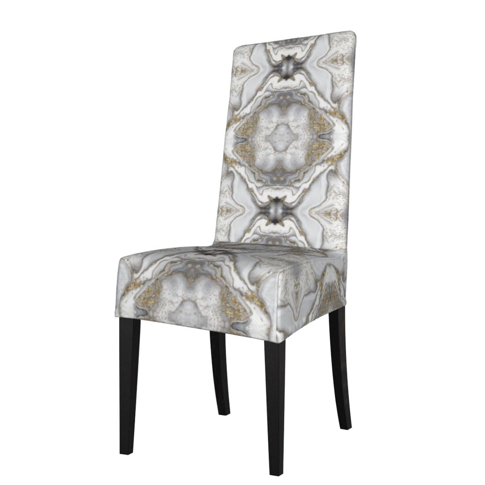 Lkymoh As Picture Grey Liquid Marble - Pearl And Gold, Chair Covers Stretch Chair Slipcovers For Dining Room, For Party Pet Protection Universal Fit Soft Polyester