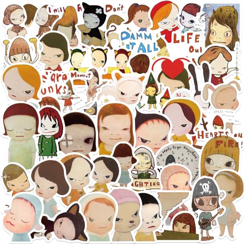 Yoshitomo Nara 50Pcs Stickers Pack Aesthetic Vinyl Waterproof Decals for Water Bottle Laptop Phone Skateboard Scrapbooking Bumper Decor for Fans for Party Supply Decor (Meizhi)