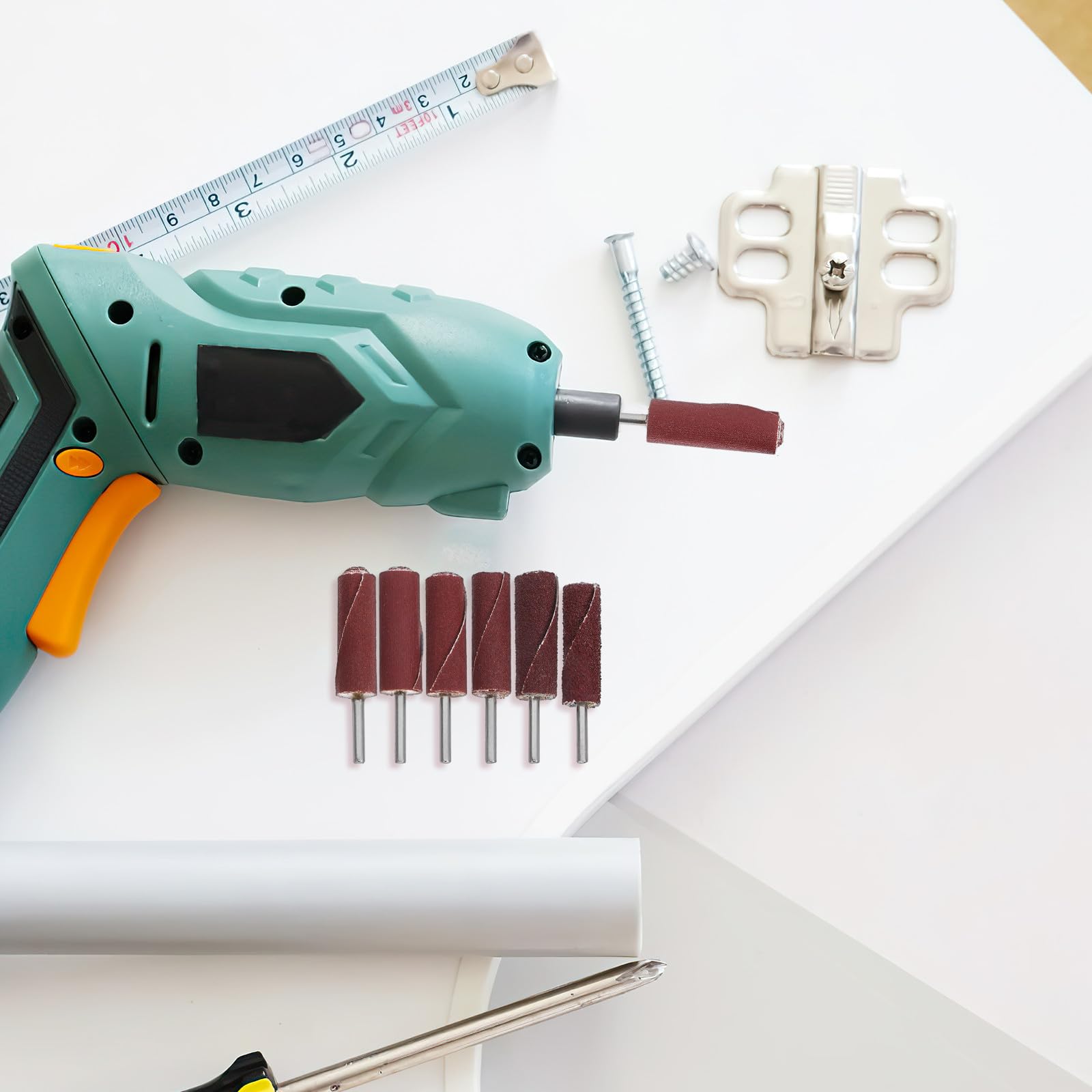 Accessori Levigatura 7 Pezzi Tamburi Abrasivi Cilindrici Manico, Rulli per Trapano, Utensili Rotanti per Metallo, Legno e Plastica, Kit per Fai da Te e Riparazioni