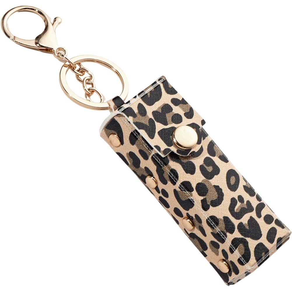 Danlai Pu Leather Leopard Lipstick Pouch, Portable Chapstick Holder Keychain for Purse and Daily Item Storage