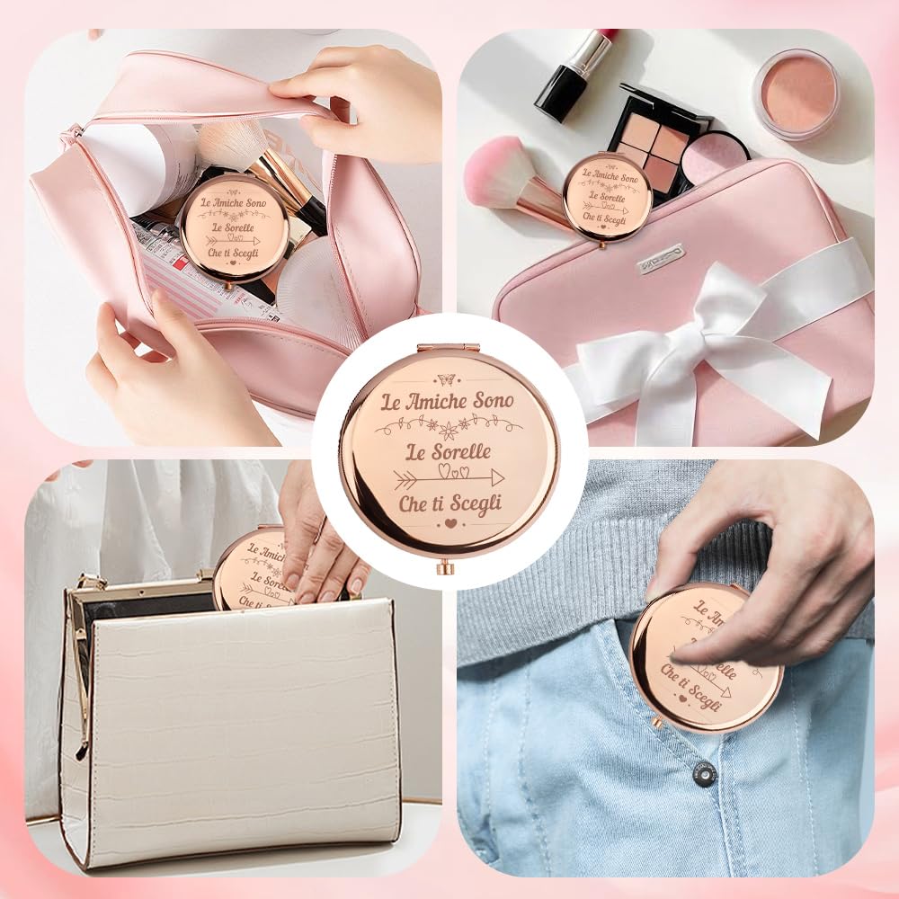 Regalo Amica Specchio Compacto, regalo per migliore amica Compacta Specchio Trucco Regali Originali Per Amiche San Valentino, Natale, Compleanno, Regali Amiche, Ingranditore x1 / x2