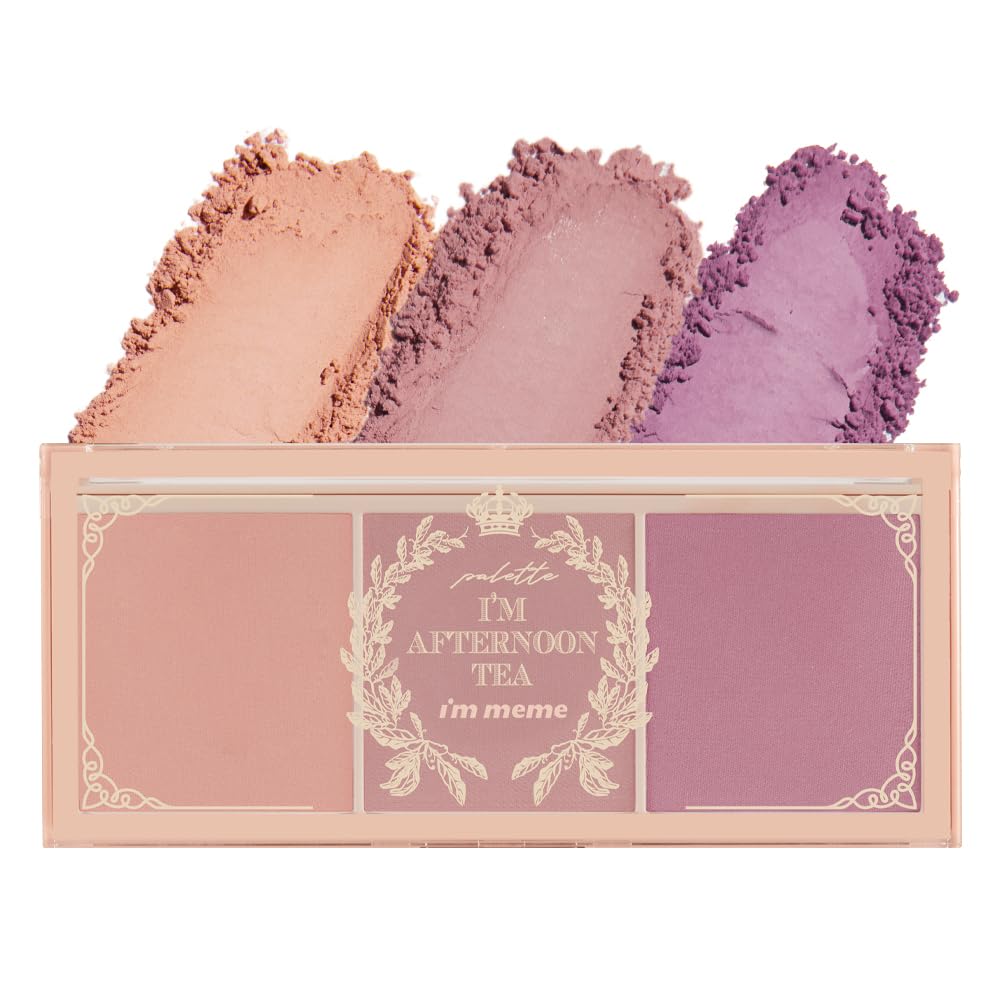 I'M MEME Blusher Palette - Afternoon Tea_Fruit FLavor | Soft Pink, Peach, Lavender, 3 Shades Palette, Matte Powder, Face & Cheeks, For All Skin Tones,