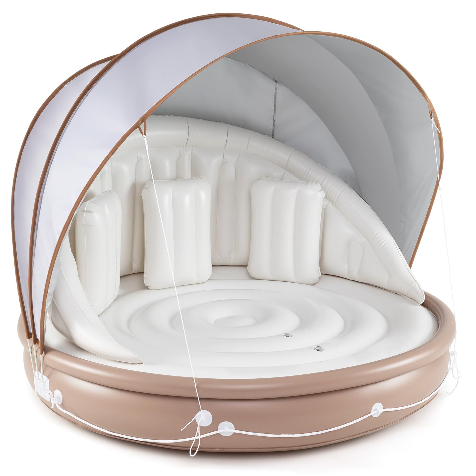 COSTWAY Inflatable Pool Float, Floating Island with Detachable Canopy, 3 Pillows, Giant Tanning Pool Lounger for 2-3 Person, 186 x 186 x 155 cm