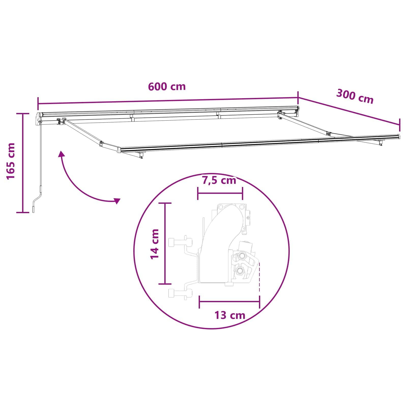 Toldo extensible, 600 x 300 cm, poliéster y aluminio | Manivela manual, tela resistente a la intemperie, marco resistente, montaje en pared, kit completo de montaje