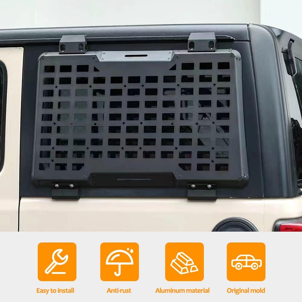 FURYENGRAVER Rear Window Storage Molle Panel Flank Kit Rear Window Protective Decoration for Jeep Wrangler 2018-2025 JL 4 Doors
