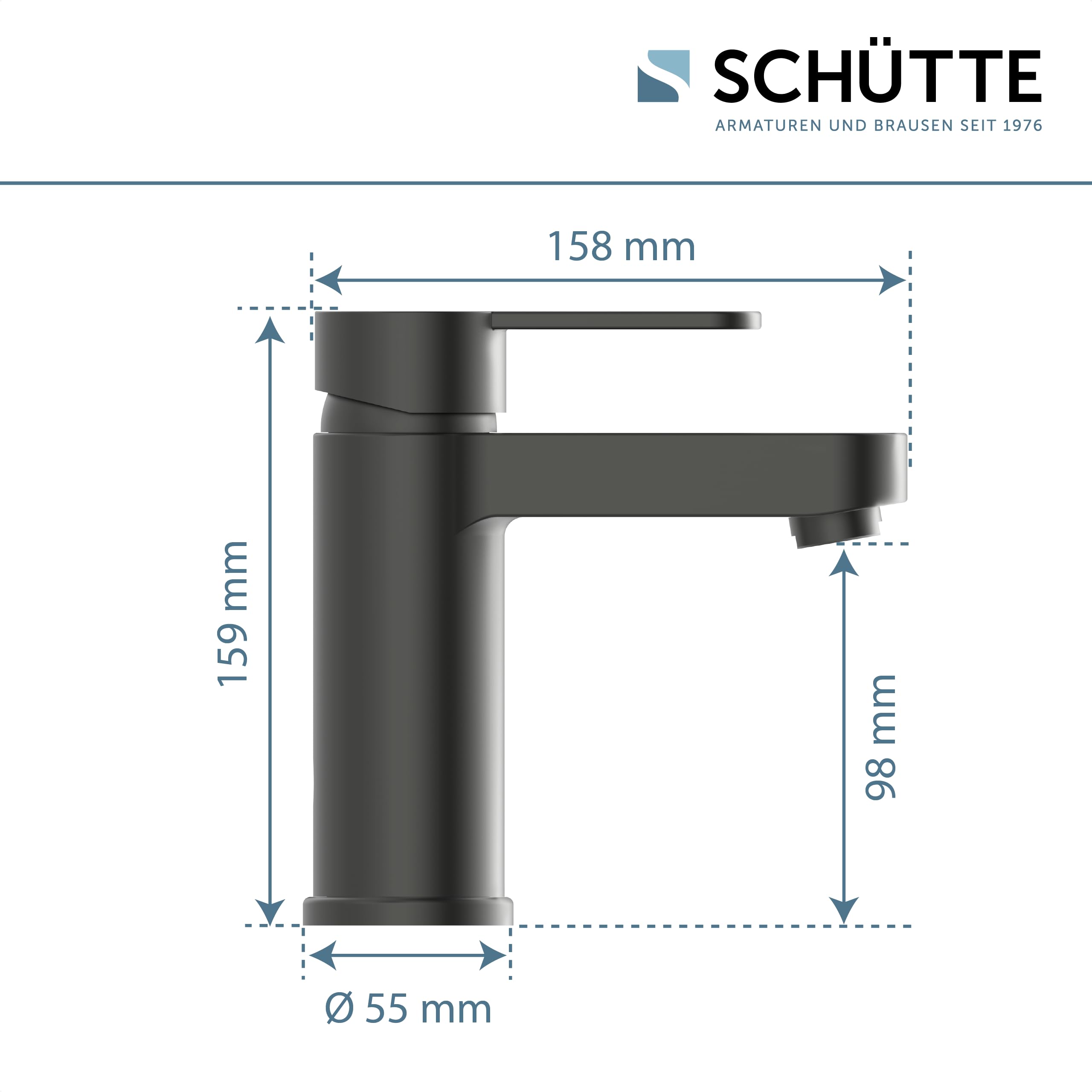 Miscelatore per lavabo Schütte Elephant, elegante miscelatore con rubinetto di scarico per bagno, rubinetto per bagno con scarico a scomparsa, rubinetto per lavabo, grafite opaca, 34212