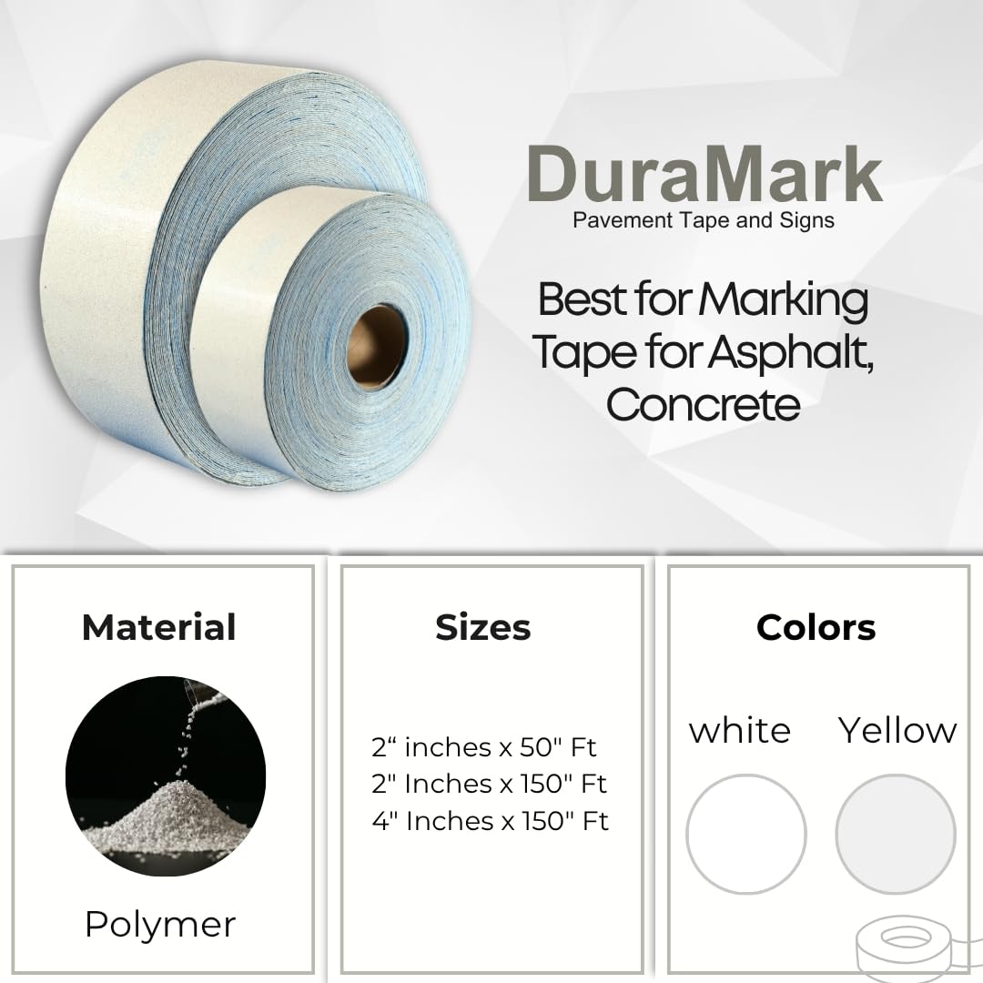 White Outdoor Pavement Marking Tape, Flexible Polymer Rubber Base for Asphalt & Concrete Surfaces - 4 Inches x 150 Feet