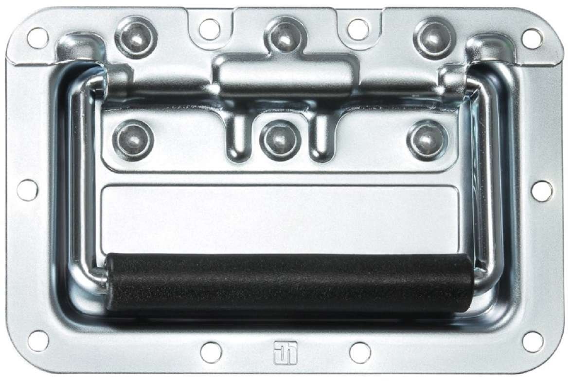 Adam Hall 24 x 34082 Gefederter Klappgriff mittel 154 x 101 mm in Schale/Einbauschale, Stahl silber Kistengriff Boxengriff Tragegriff Case Griff PA Flightcase