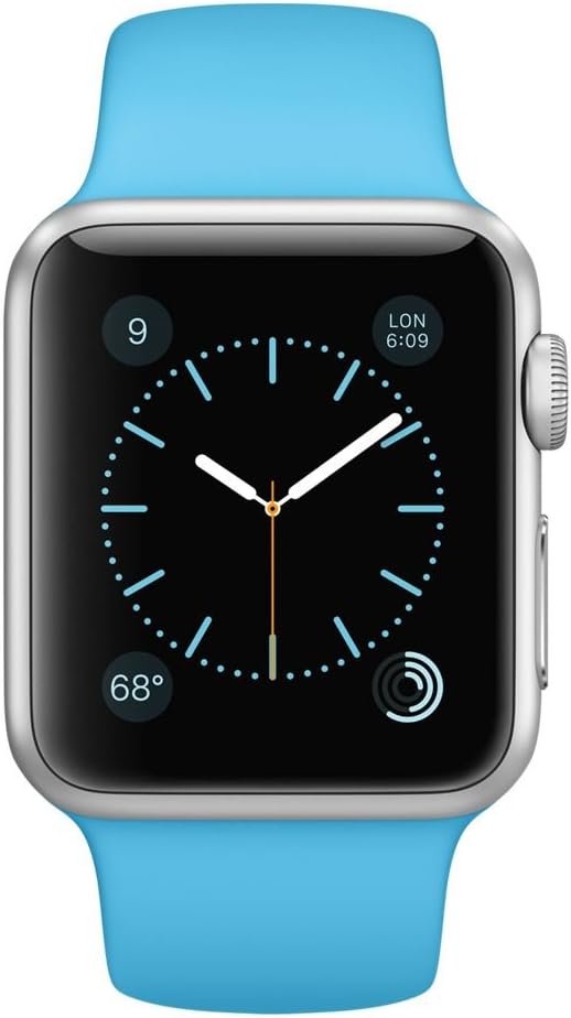 Apple Watches with Aluminum Case and Sport Band, Silver Aluminum Case/Blue Band, 38mm