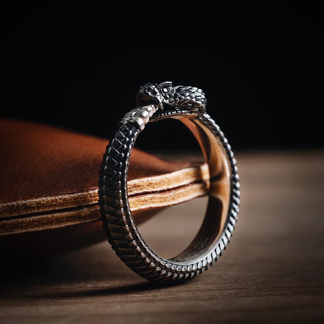 COPPERTIST.WU Ouroboros Ringe personalisierbar Edelstein Schlangenaugen, individueller Ring Geschenk für Männer und Frauen,925er Sterlingsilber/Gold Vermeil/Gold