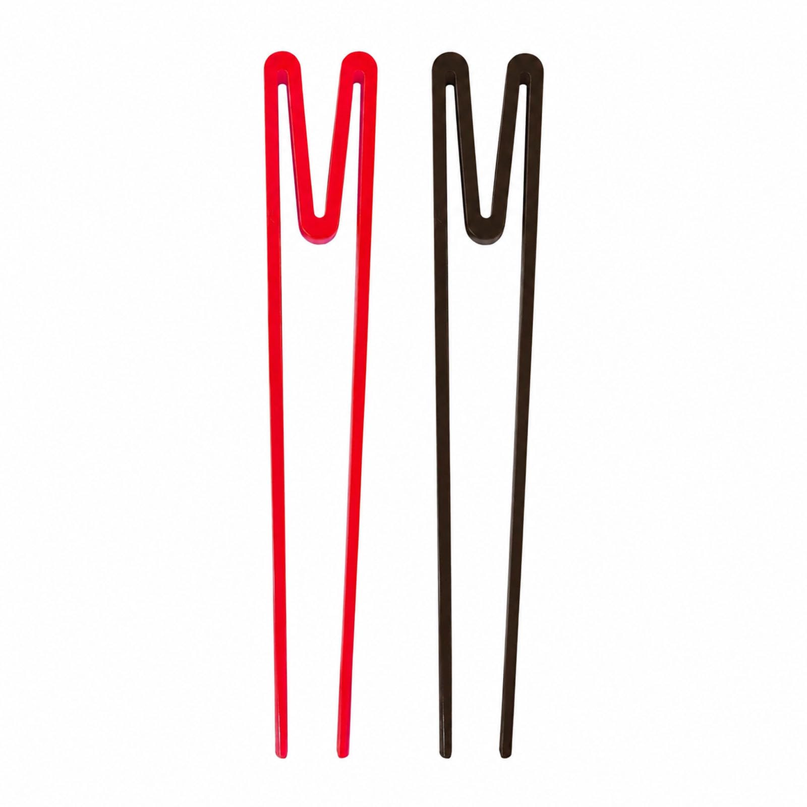 Tinminx 2 Pairs Practice Chopsticks for Beginners, 25 cm Black and Red Plastic M Shape Reusable Training Chopsticks for Adults, Easy Hold Dining Utensils