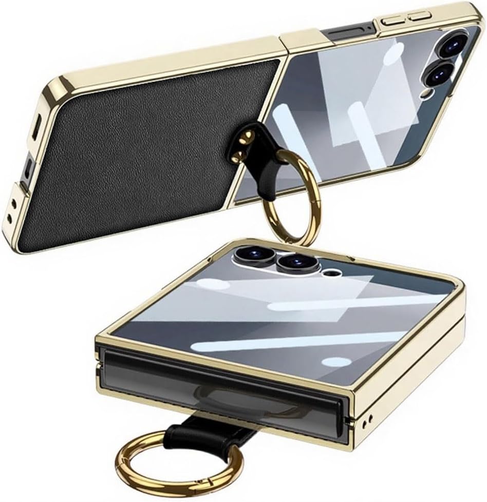 Lunivop Compatible with Samsung Galaxy Z Flip 7 Case with Crossbody Strap Lanyard Ring Kickstand PU Leather Cover Built in Small Screen Protector Full Coverage Phone Case(for Z Flip 7 2025 Black)