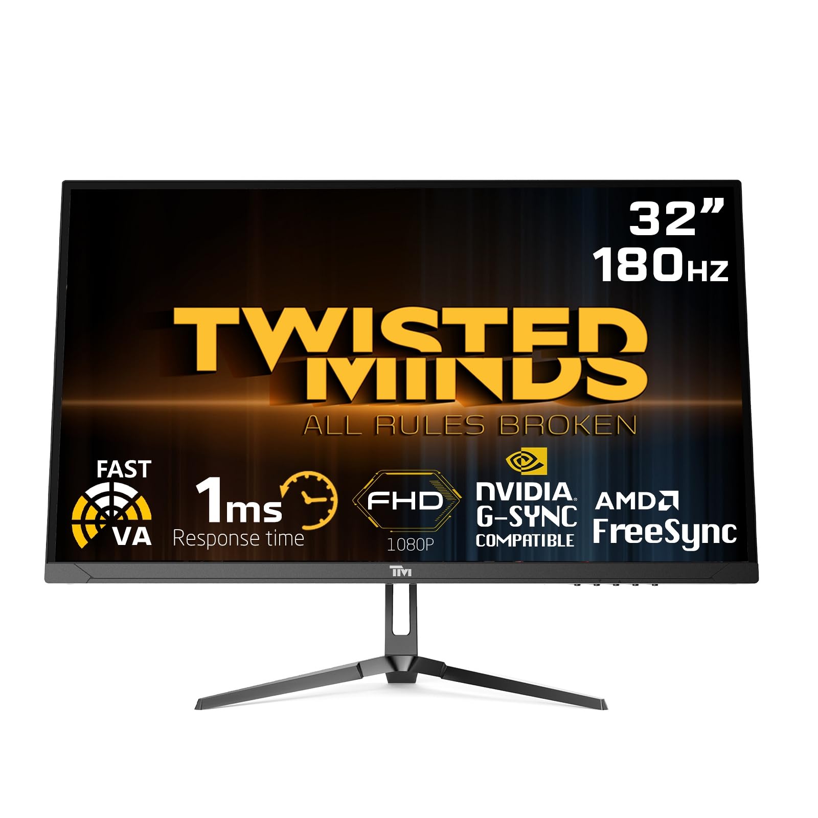 Twisted Minds Monitor para Gaming, Pantalla de 32 Pulgadas Fast VA - Resolución 1920 x 1080 FHD, frecuencia actualización 180 Hz, relación Aspecto 16:9, Tiempo Respuesta 1 ms - Negro (TM32FHD180VA)