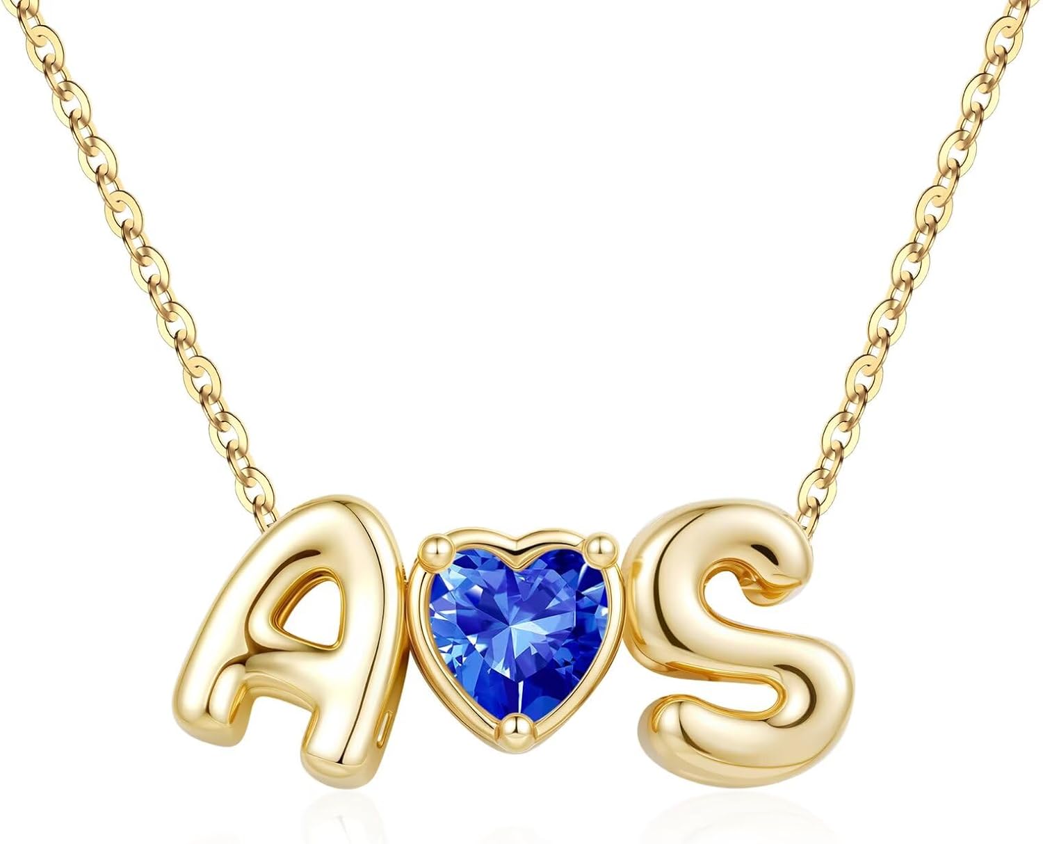M MOOHAM Heart Birthstone Necklace Gifts for Women - Blue September Heart Sapphire Birthstone Necklaces Two Initial Necklaces A Letter S Necklace Personalized Jewelry Personalized Gifts for Women