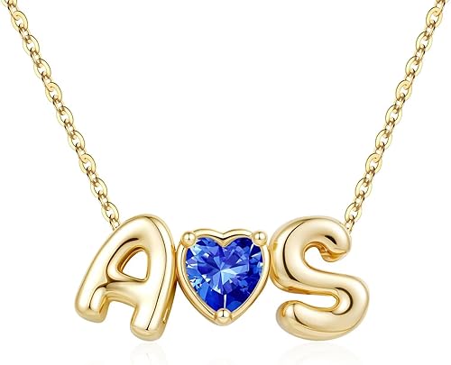 M MOOHAM Heart Birthstone Necklace Gifts for Women - Blue September Heart Sapphi