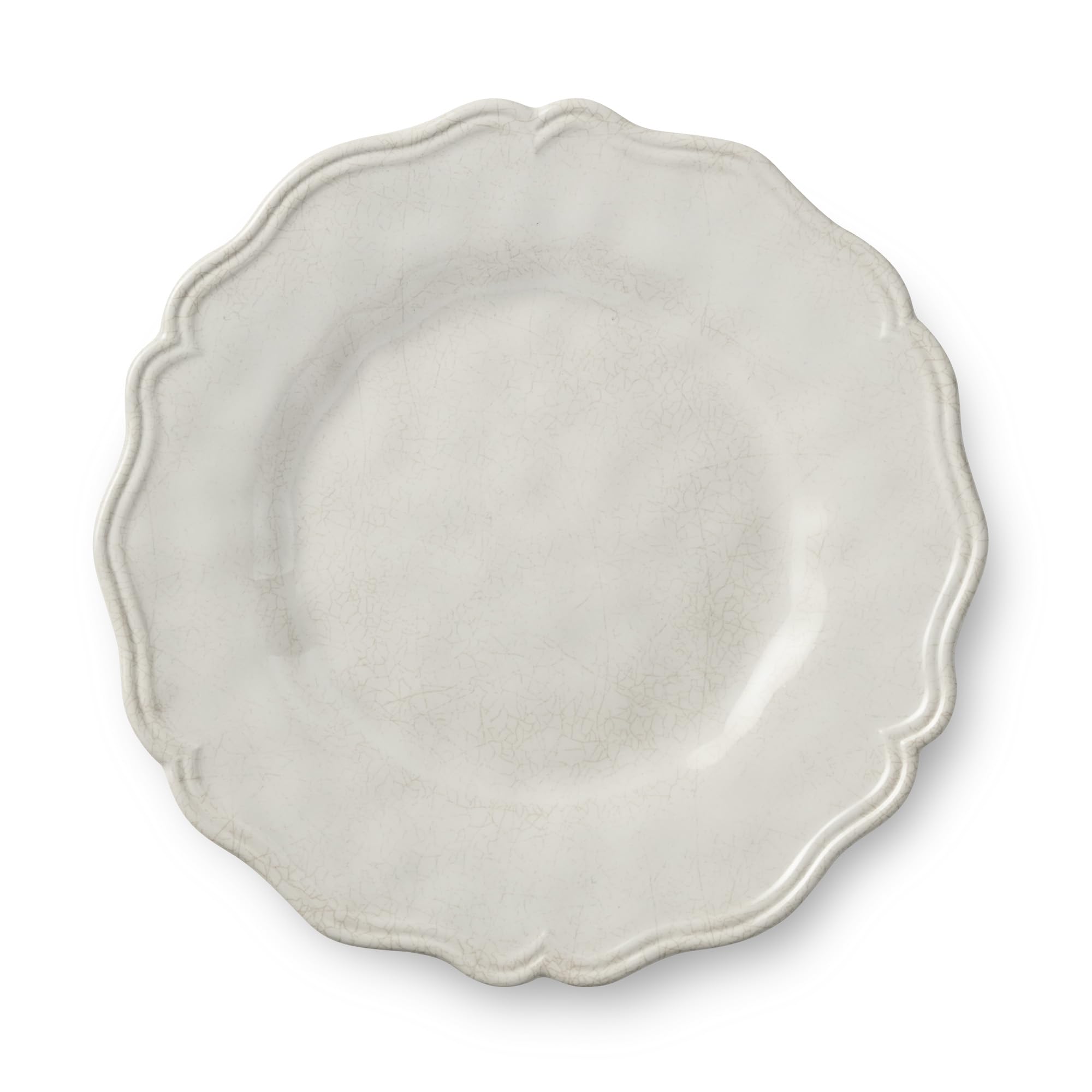 Isabella Cream 9-Inch Salad Plate, Soft Cream with Crackle Finish & Scalloped Edges, Durable & Dishwasher Safe, Vintage-Inspired Design for Salads,