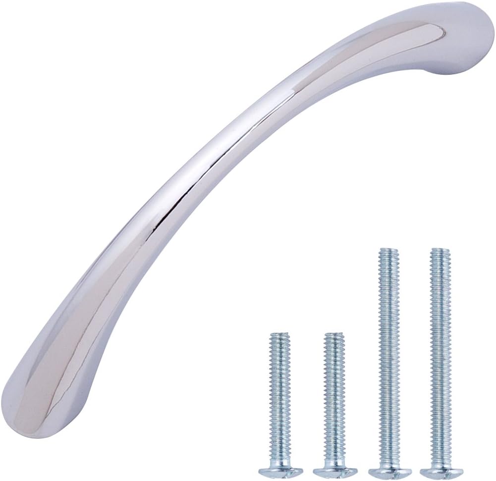 Amazon Basics Tapered Bow Cabinet Handle, 3-inch Length (2.52-inch Hole Center), Polished Chrome, 10-Pack