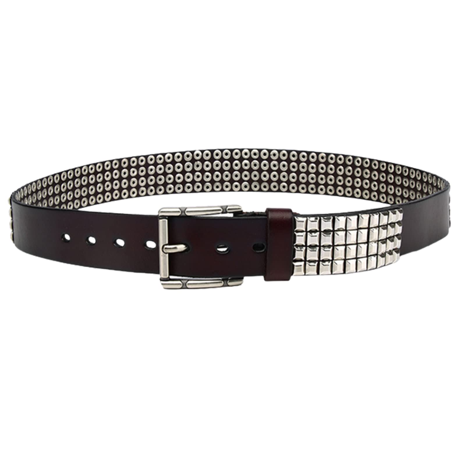 Cintura Uomo Vera Pelle Punk Con Borchie E Fibbia - Stile Biker, Rock, Nero, Regolabile