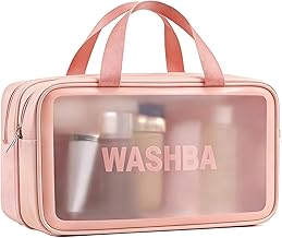 Double Layer Clear Makeup Bag, Toiletry Bag, Large Opening with Handle, Cute Water-Resistant Travel Cosmetic Bag with Double Zipper for Car Essentials