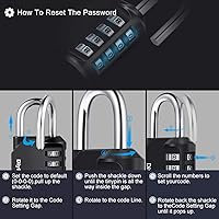 Vista 5 de Candado de combinación con cuatro dígitos, Diyife, candado para casillero resistente a la intemperie, candado de combinación para exterior para Negro
