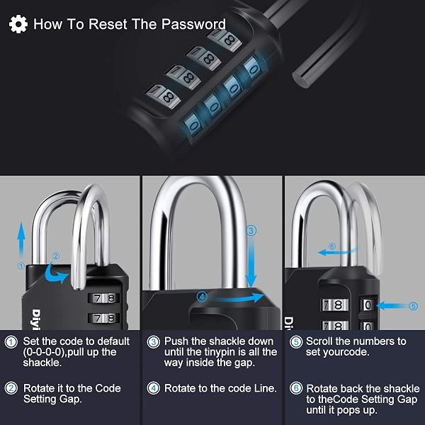 Combination Padlock, Diyife 4 Digit Locker Lock Weatherproof Lock Outdoor Combination Lock for School Gym Locker,Toolbox, Fence, Hasp, Cabinet(Black) - 5