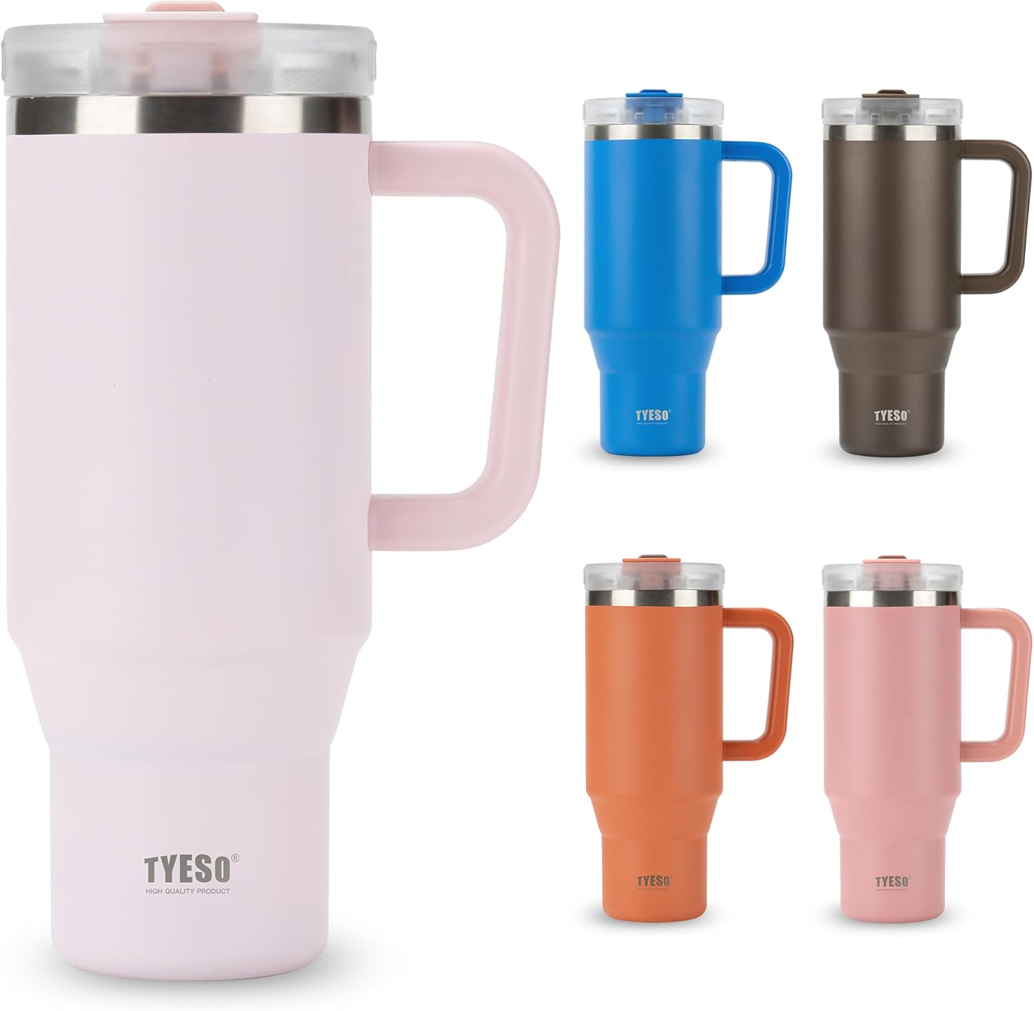TYESO Vacuum Insulated Tumbler Water Bottle Cold Insulation Stainless Steel Bottle Straw Handle Mug Double Wall Wide Mouth (LIGHT PINK, 30 oz) - Image 7