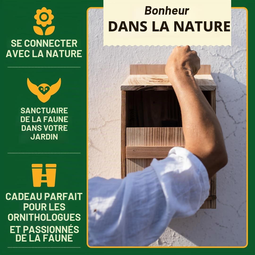 WildYard Nichoir à Chouette Effraie - Grand, Cèdre, Préassemblé | Nichoir à chouettes traditionnel en cèdre avec porte frontale pour un nettoyage facile, attire chouettes et oiseaux.
