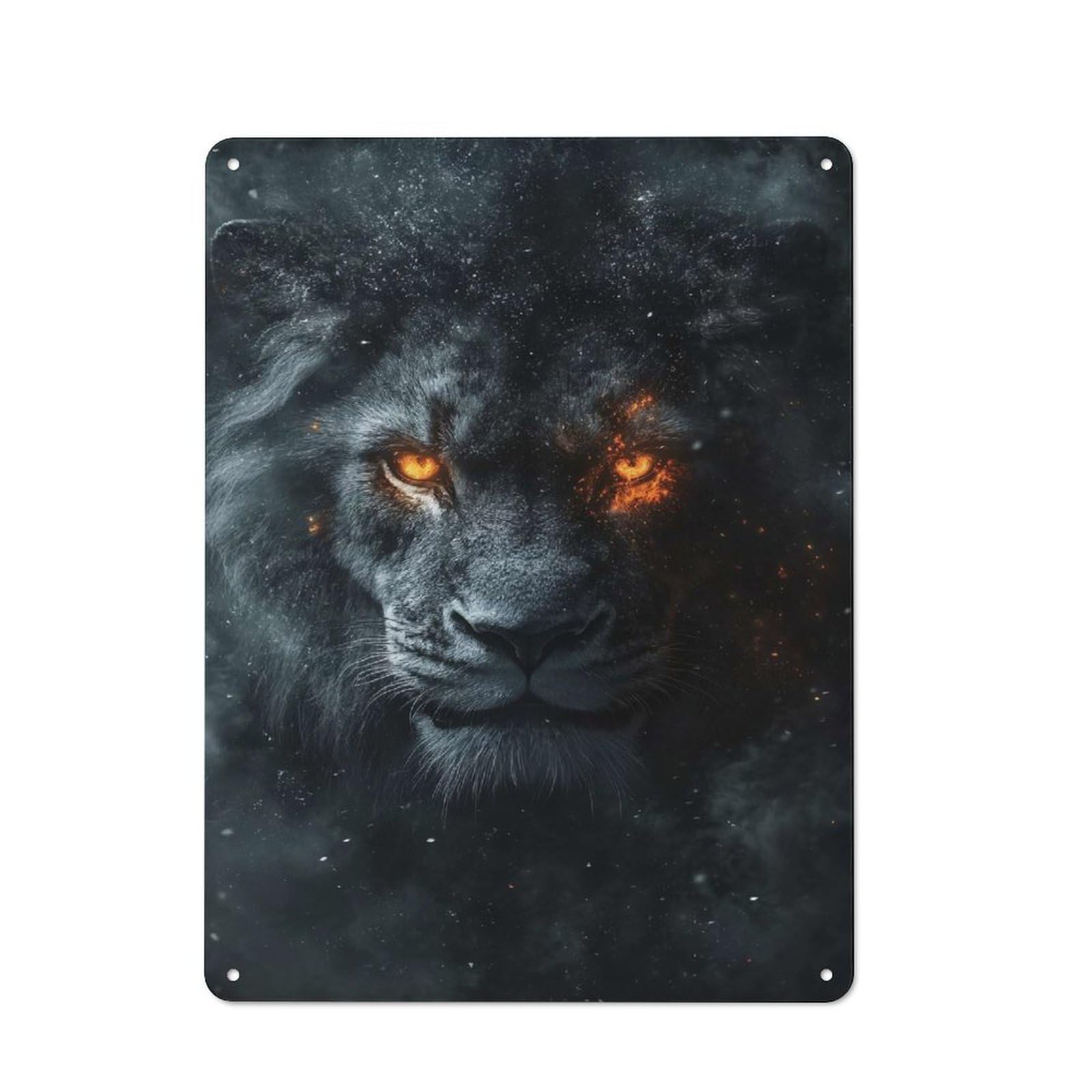 Lion with Fiery Eyes Workshop Style Metal Wall Decor 40x30cm, Decorative Metal Plaque for Garage, Workshop, Shed Or Utility Room