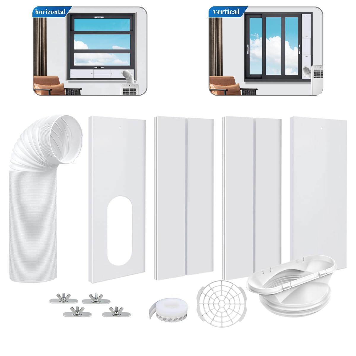 Kit de ventilación de ventanas de aire acondicionado portátil, sello de ventanas de aire acondicionado con mangueras de escape de aire acondicionado de 15cm de diámetro, longitud ajustable de 43-144cm